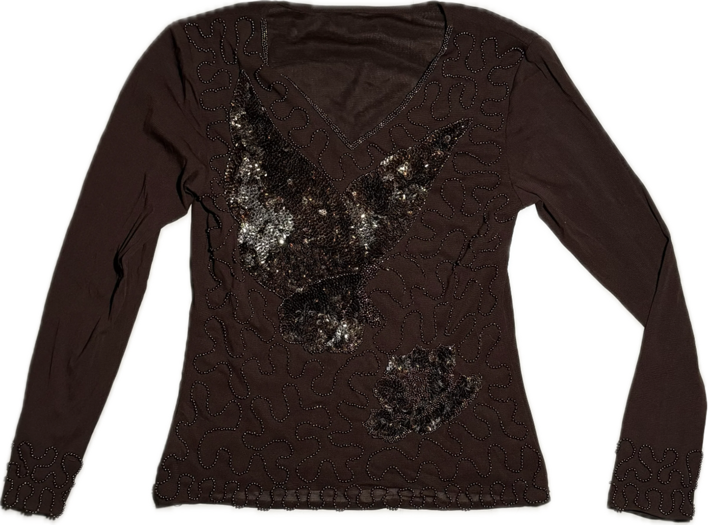 Brown Long Sleeve Bedazzled Top