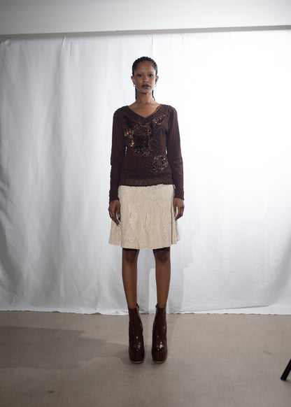 Brown Long Sleeve Bedazzled Top