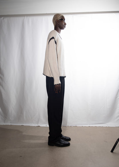 White Cotton Sweater with Black Details
