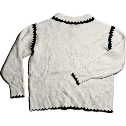 White Cotton Sweater with Black Details