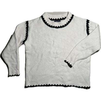 White Cotton Sweater with Black Details